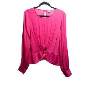 Bar III, hot pink long sleeved blouse with knotted detail on front